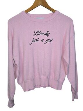 Urban Weekend Coquette Literally Just a Girl Pink Knit Sweater Size Medium